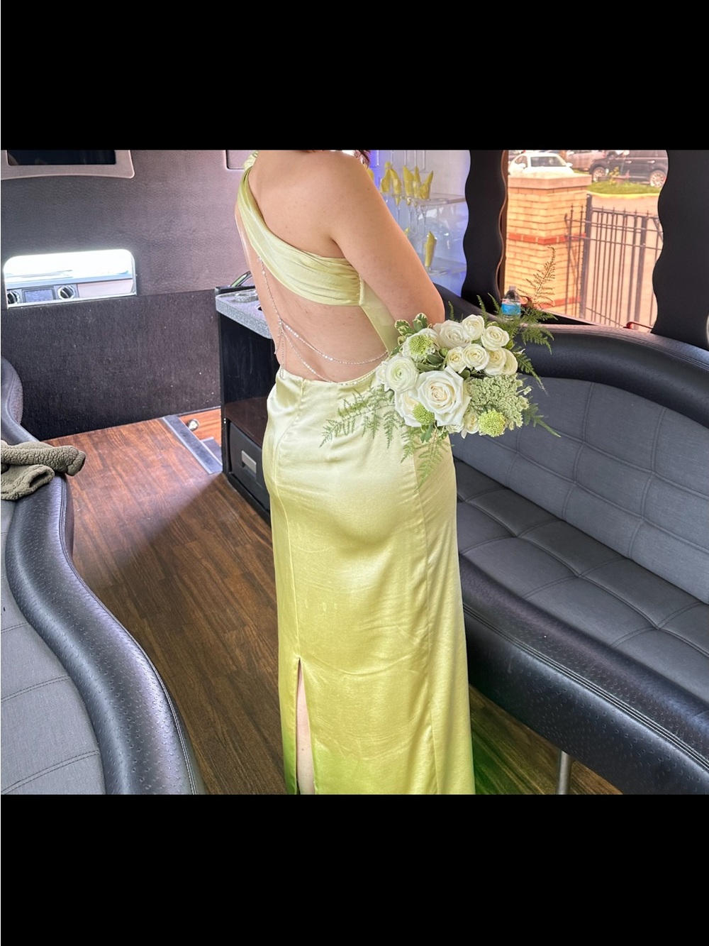 Lovers + Friends Backless Satin One-Shoulder Maxi Dress in Lime